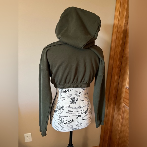 Naked Wardrobe French Terry Crop Hoodie Olive Green Small - Picture 8 of 10